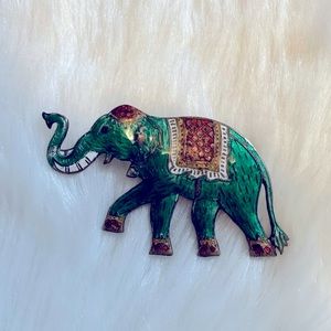 Vintage Sterling silver colorful elephant brooch India